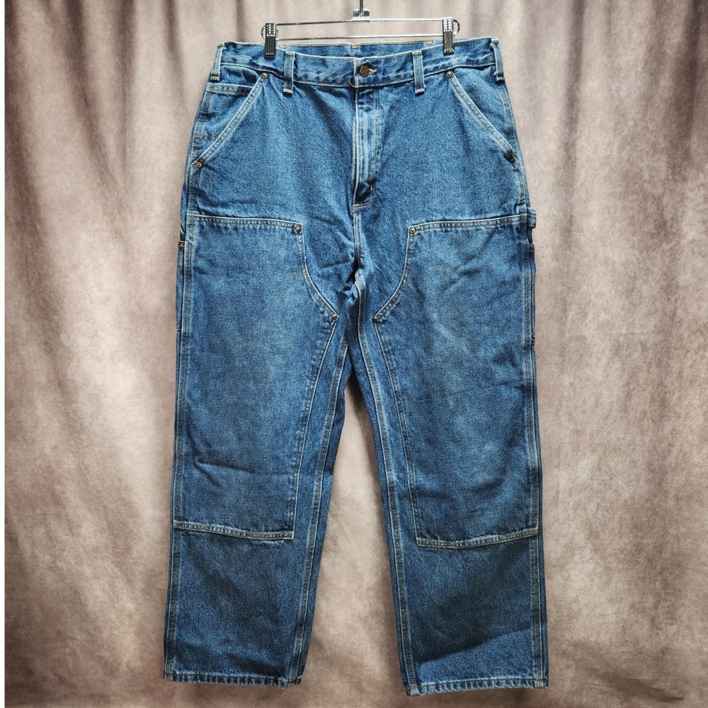 Carhartt B73 DST Mens Double Knee Logger Dungaree Jeans Dark Stone 36x30 - Picture 3 of 6